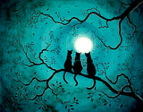 Three Black Cats Under A Full Moon Original Painting - SOLD