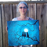 Three Black Cats Under A Full Moon Original Painting - SOLD
