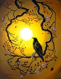 A Raven Remembers Spring Original Painting Laura Milnor Iverson Crow Cherry Blossoms Sakura