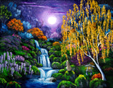 Siamese Cat by a Cascading Waterfall Original Painting Laura Milnor Iverson