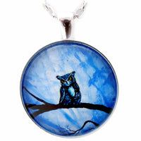 Horned Owl in Deep Blue Woods Handmade Pendant