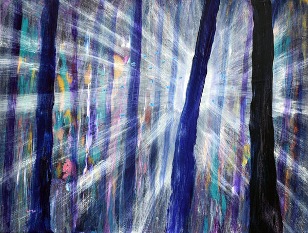 Blue Butterflies Dancing in Light Rays Original Painting Laura Milnor Iverson Official Site