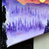 Colorful Sunset over Mist and Pine Trees Original Painting Laura Milnor Iverson