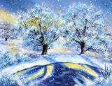 Oak Trees by a Frozen Pond Original Painting Laura Milnor Iverson Winter Oregon Landscape