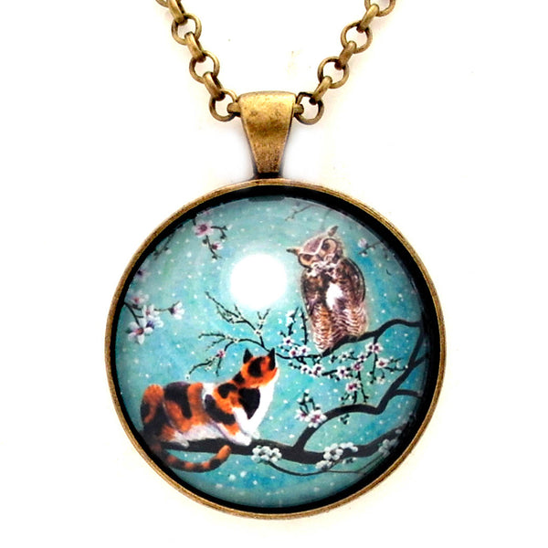 The Owl and the Pussycat in Springtime Sakura Handmade Pendant Laura Milnor Iverson Official Site