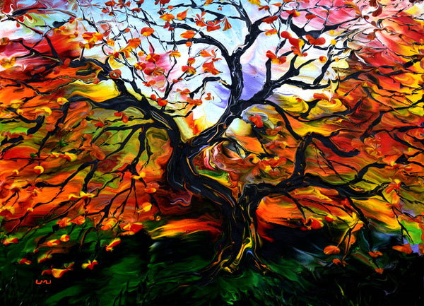 Blazing Autumn Maple Tree Original Painting Laura Milnor Iverson Official Site