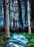 Barred Owl in White Pines Original Painting Laura Milnor Iverson Forest Landscape