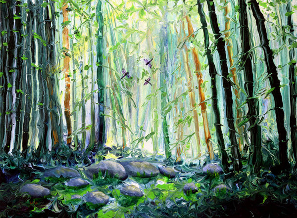 Dancing Dragonflies and Rounded Stones Original Painting Laura Milnor Iverson Official Site