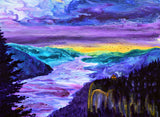 Columbia River in Purple Sunset Pacific Northwest Oregon Landscape Pour Painting