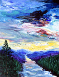 Oregon River Sunset Original Painting Laura Milnor Iverson Pacific Northwest Landscape