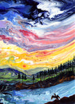 Cormorant and Ponderosa Pines Original Painting Laura Milnor Iverson Oregon Contemporary Landscape