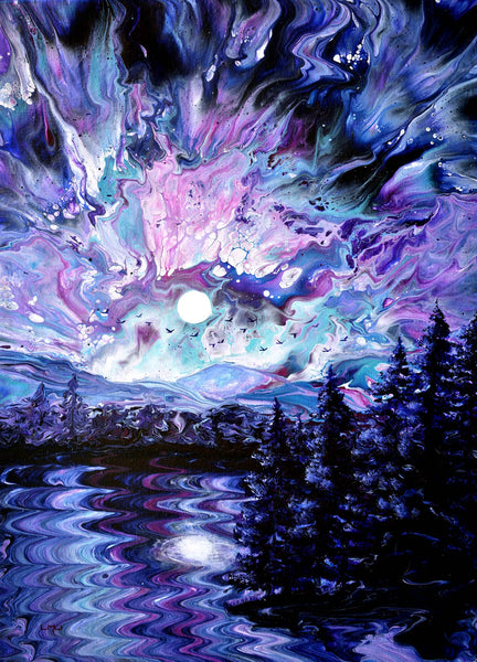 Pacific Northwest Moon Dance Original Pour Painting Laura Milnor Iverson Oregon Landscape