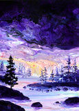 Pacific Northwest River in Purple Twilight Original Painting Laura Milnor Iverson Contempory Art Landscape Pour