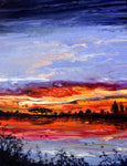 Sunset Over Three Pines on a Distant Shore Original Painting Laura Milnor Iverson Official Site