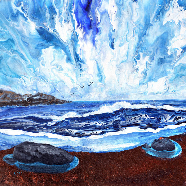 Sea, Sand and Starfish Original Painting Laura Milnor Iverson Blue Seascape