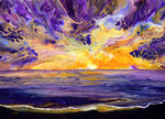 The Sun Setting into Calm Original Pour Painting Seascape