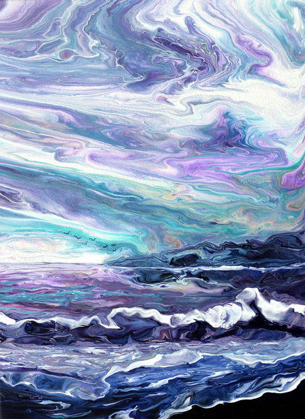 The Swirling Purple Sea Original Painting Laura Milnor Iverson Pacific Northwest Seascape Pour
