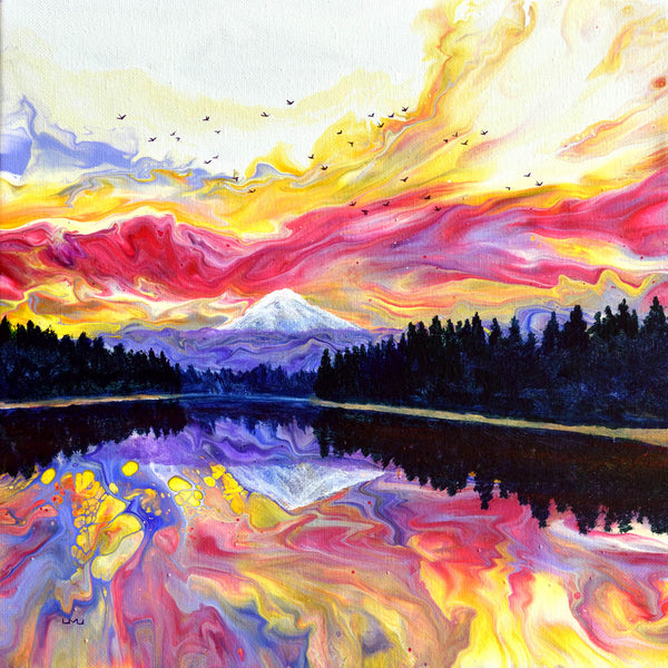 Trillium Lake in Bright Sunset Original Painting Laura Milnor Iverson Official Site