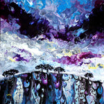 Twilight Trees on a Hill Original Painting Laura Milnor Iverson Pour Landscape Contemporary Art