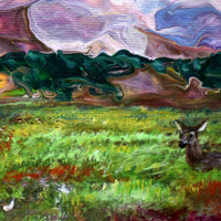 Deer and Butterflies in a Wildflower Meadow Original Painting Laura Milnor Iverson Official Site