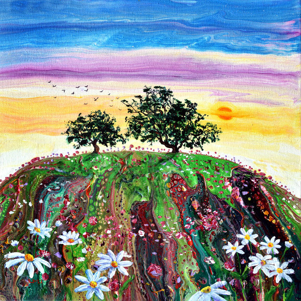 Just Before the Daisies Close Original Painting Laura Milnor Iverson Wildflowers Landscape