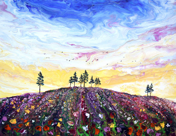 Ponderosa Pines in a Wildflower Meadow Original Painting Laura Milnor Iverson Pacific Northwest Contemporary Landscape