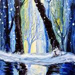 Snow Falling in a Woodland Original Painting on Canvas