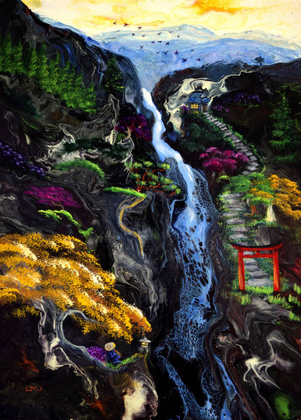 SOLD - Blue Waterfall Temple Melody - Prints Available