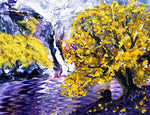 The Melody of Gingko Trees Original Painting Laura Milnor Iverson Zen Buddhist Waterfall Landscape