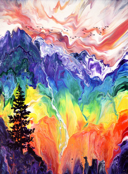 Melody of the Rainbow Mountains Waterfall Original Painting Laura Milnor Iverson Official Site