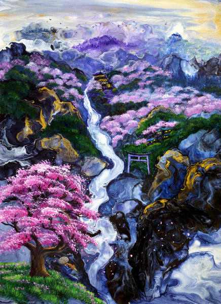 Melody of the Dancing Pink Petals Original Painting Laura Milnor Iverson