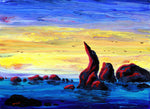 Sunrise at Wizard's Hat Rock Original Painting Laura Milnor Iverson Oregon Seascape
