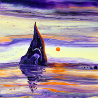 Sun Setting at Wizards Hat Rock Oregon Seascape Painting Laura Milnor Iverson