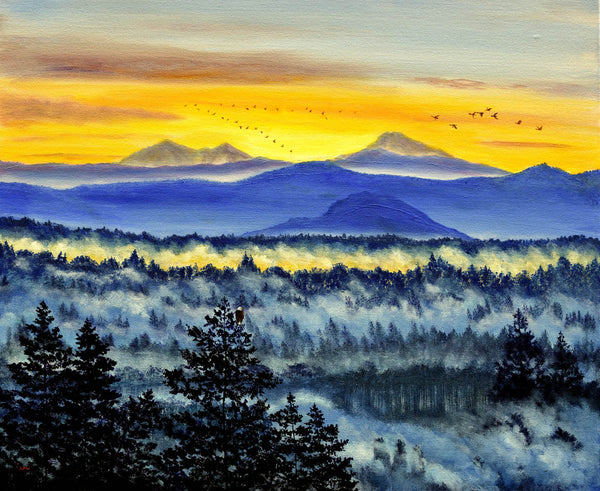 Morning over a Misty Valley Original Painting Laura Milnor Iverson Oregon Landscape