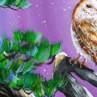 Barn Owl in Twisted Pine Tree Original Painting - Laura Milnor Iverson Official Site