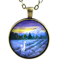 White Alpaca in a Lavender Field Handmade Pendant Laura Milnor Iverson Official Site