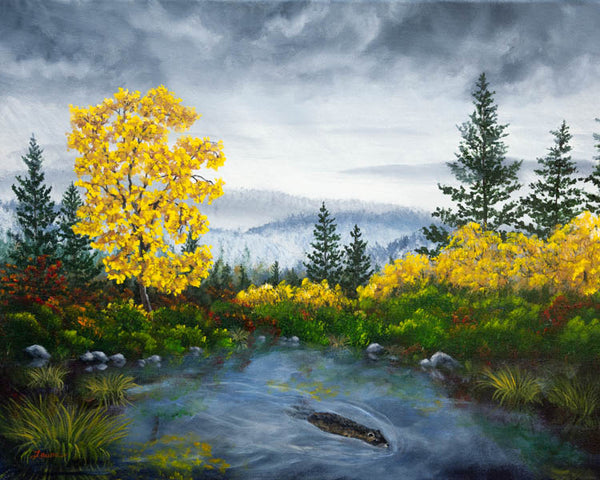 Autumn Pond Original Painting Landscape of Corvallis Oregon Artist Laura Milnor Iverson