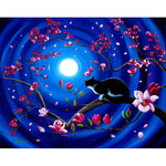 Tuxedo Cat in a Japanese Magnolia Tree Original Painting Laura Milnor Iverson ZenBreeze