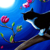 Tuxedo Cat In A Japanese Magnolia Tree Original Painting - Laura Milnor Iverson Official Site