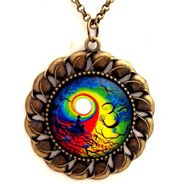 Om Tree of Life Meditation Large Pendant on 24" Chain Necklace - Laura Milnor Iverson Official Site