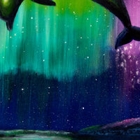 Dolphin Playing in Northern Lights Original Painting - Laura Milnor Iverson Official Site