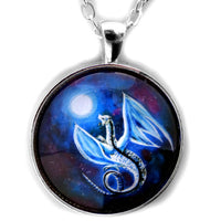 White Dragon In Midnight Blue Round Pendant Laura Milnor Iverson Official Site