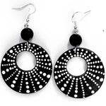 SOLD Black and White Hoop Earrings Original Dot Painting on Wood Laura Milnor Iverson