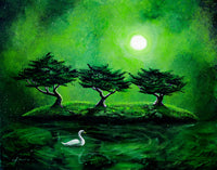 Swan In An Emerald Lake Original Painting - Laura Milnor Iverson Official Site