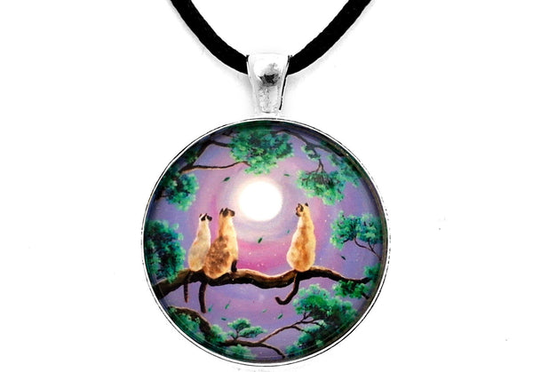 Three Siamese Cats In Moonlight Handmade Pendant Laura Milnor Official Site
