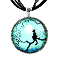 Black Cat in Teal Handmade Pendant - Laura Milnor Iverson Official Site