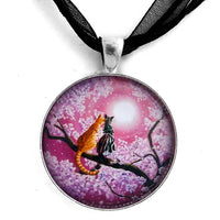 Orange and Gray Tabby Cats in Cherry Blossoms Handmade Pendant - Laura Milnor Iverson Official Site