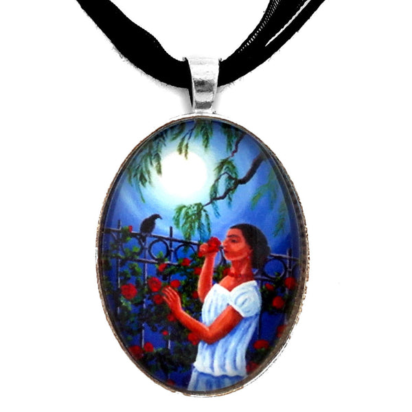 The Scent of Red Roses Handmade Oval Pendant Necklace - Laura Milnor Iverson Official Site