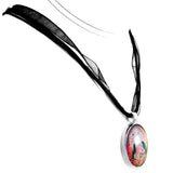 Thought and Memory Handmade Round Pendant on Black Ribbon Necklace