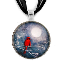 Cardinal on a Wintry Night Handmade Pendant Laura Milnor Iverson Official Site